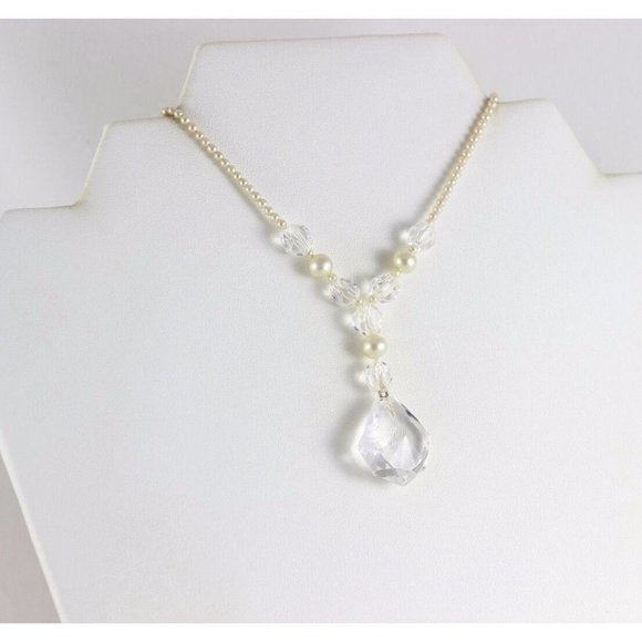 Sterling Silver Seed Pearl and Crystal Necklace 15 inch Chain Antique Victorian - Picture 8 of 9